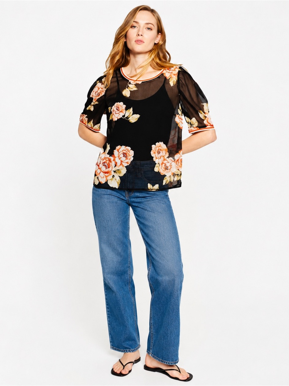🌹 A New Day Sheer Floral Blouse Size Small 🌹